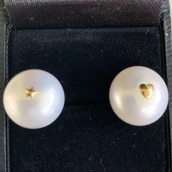 18K 14MM White Pearl Vintage STUDS! - Picture 2 of 8